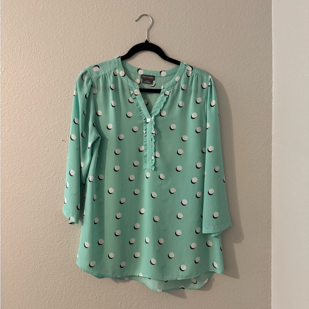 Van Heusen Light Green Polka Dot Blouse